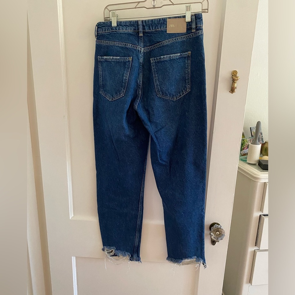 Zara Ripped Hem Mom Fit Jeans